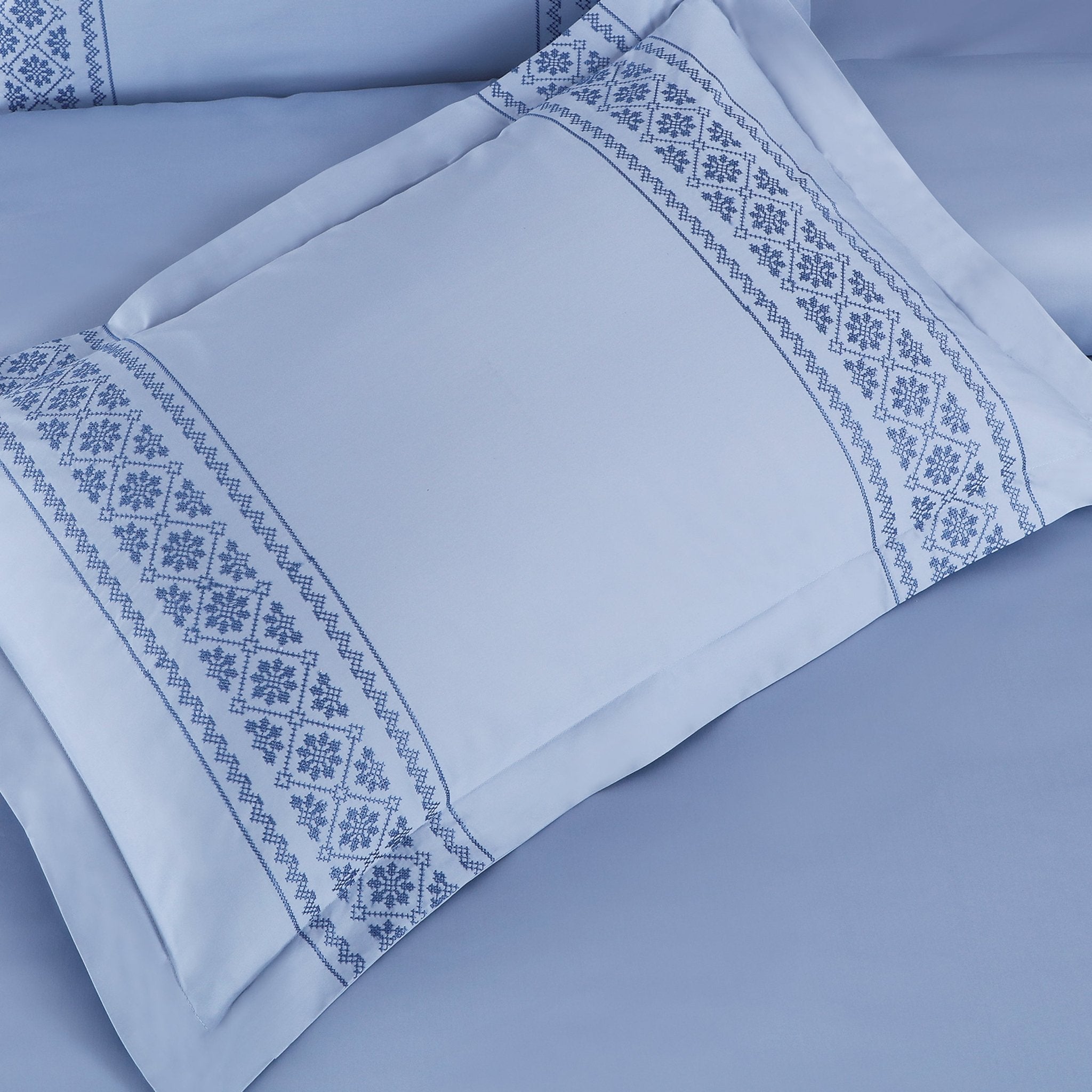 Malako Luxe Collection: 550 TC Pigeon Blue Premium Embroidered Bedding - MALAKO