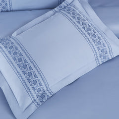 Malako Luxe Collection: 550 TC Pigeon Blue Premium Embroidered Bedding - MALAKO