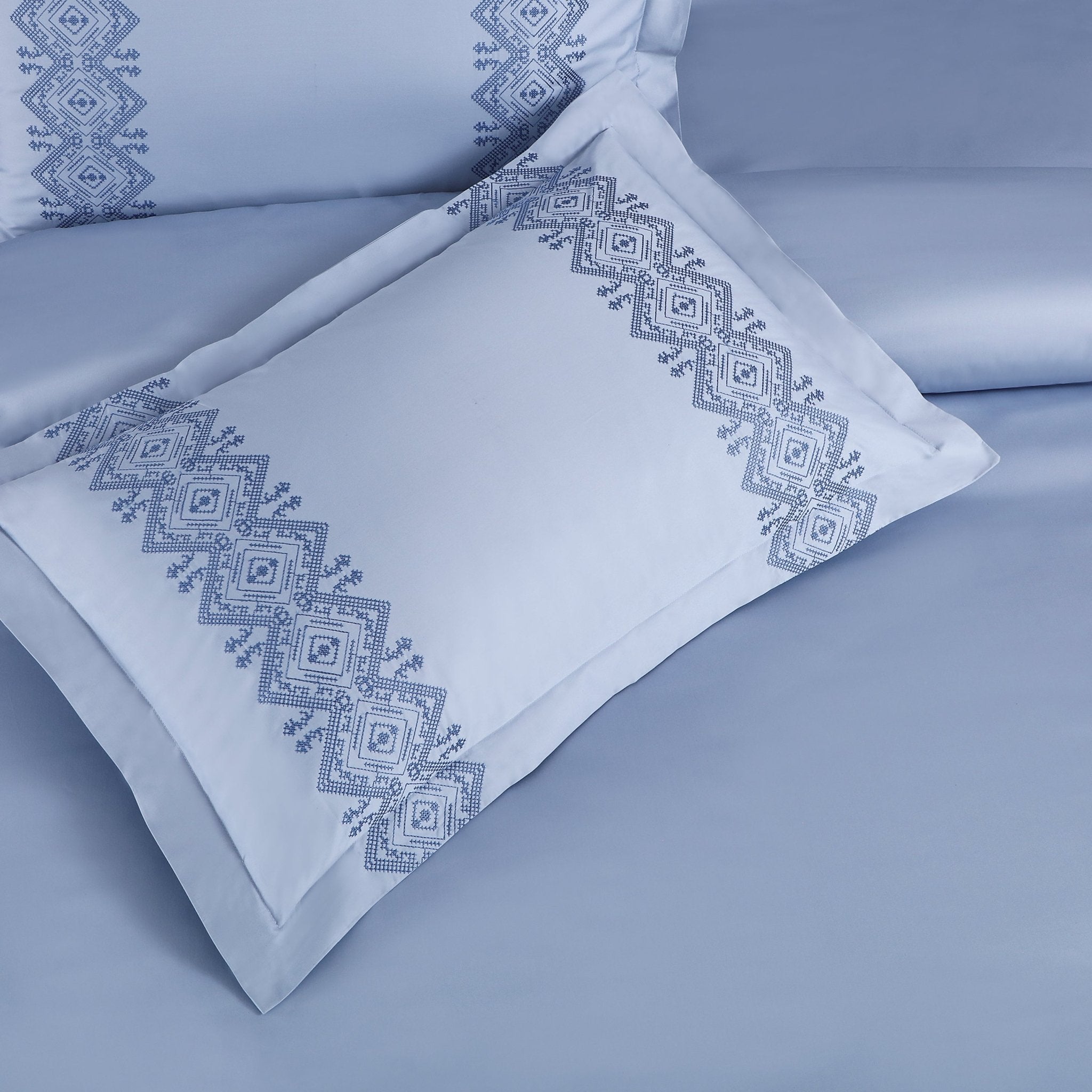 Malako Luxe Collection: 550 TC Pigeon Blue Premium Embroidered Bedding - MALAKO