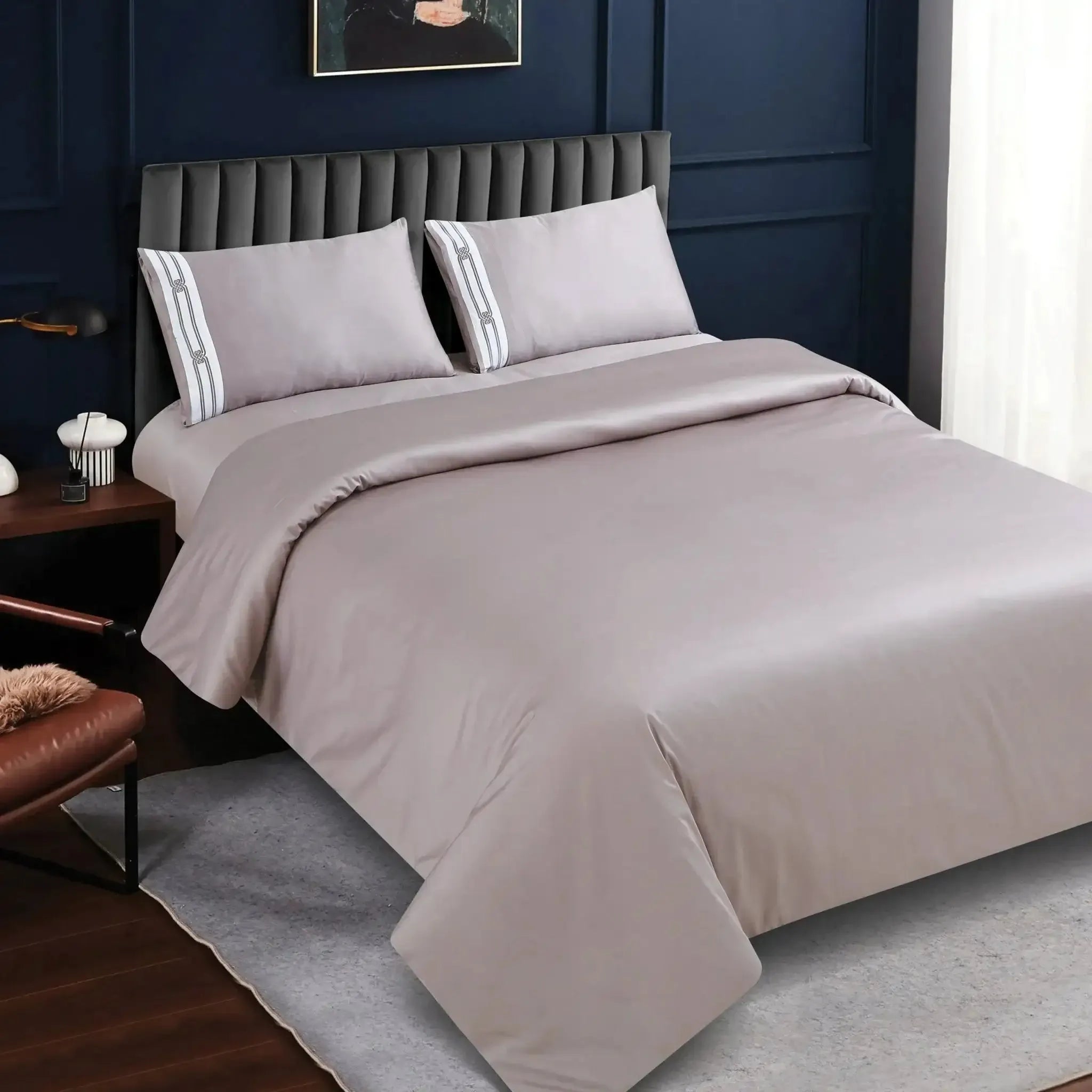 Malako Luxe Collection 550 TC Taupe Brown Premium Embroidered Bedding