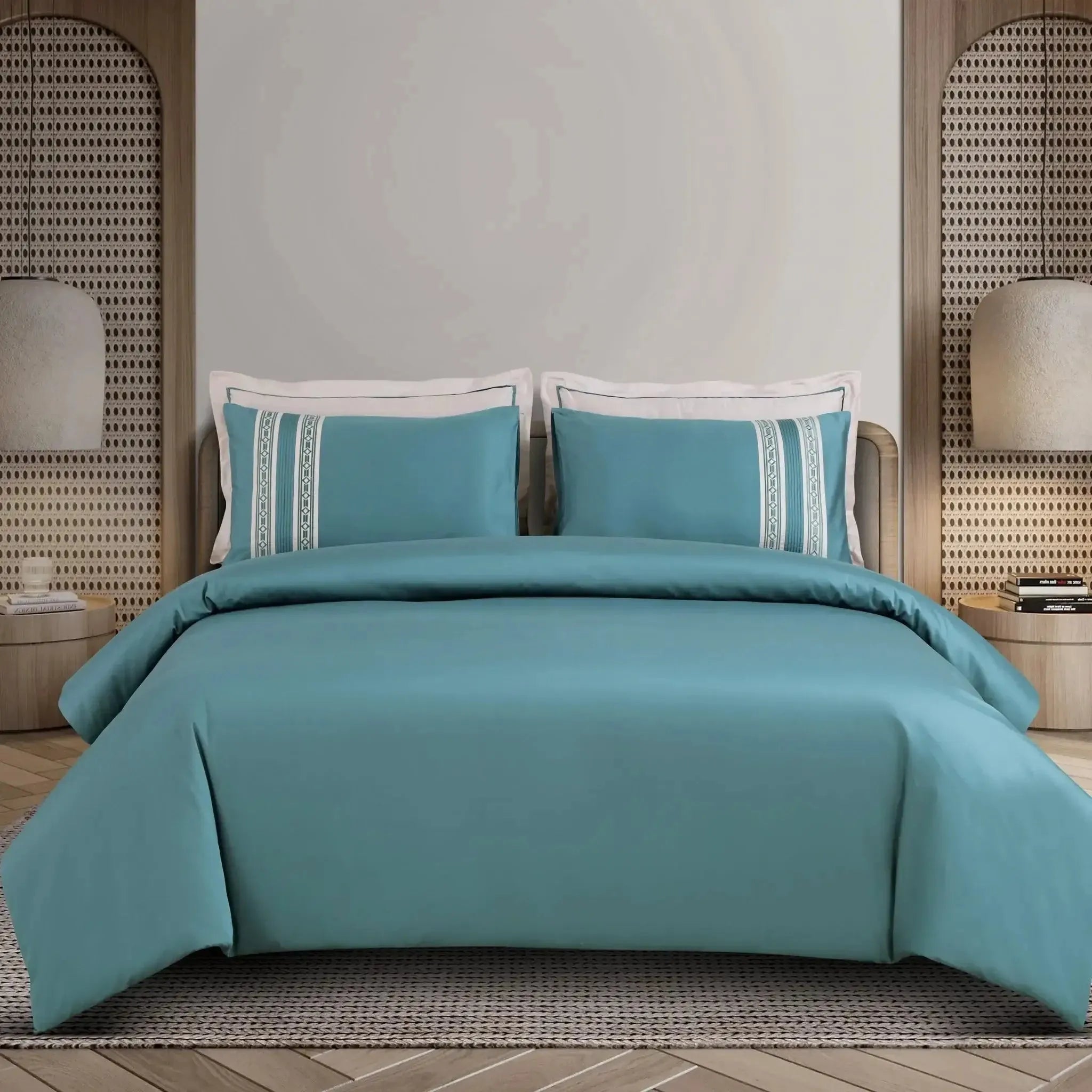 Malako Luxe Collection 550 TC Teal Green Premium Embroidered Bedding
