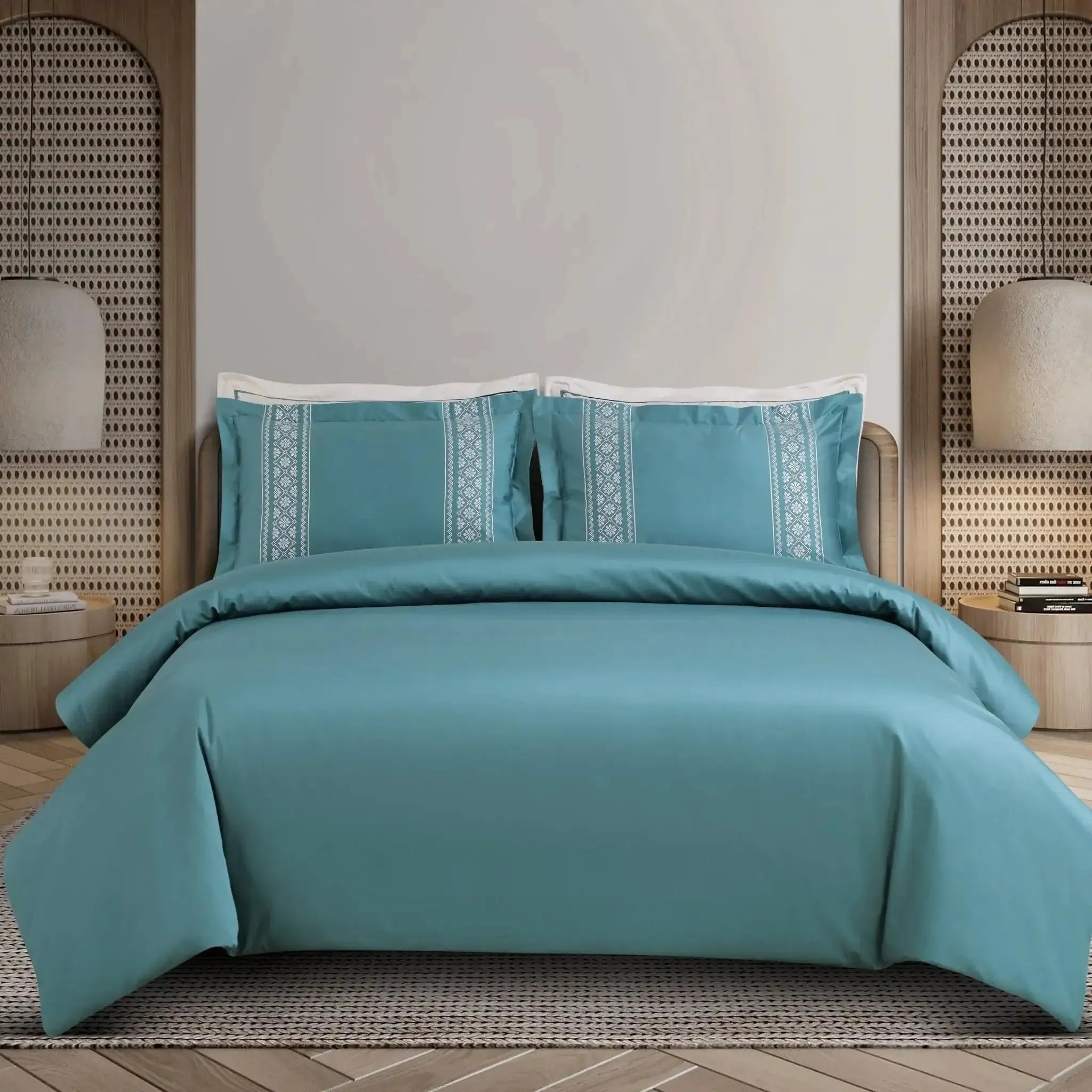 Malako Luxe Collection 550 TC Teal Green Premium Embroidered Bedding