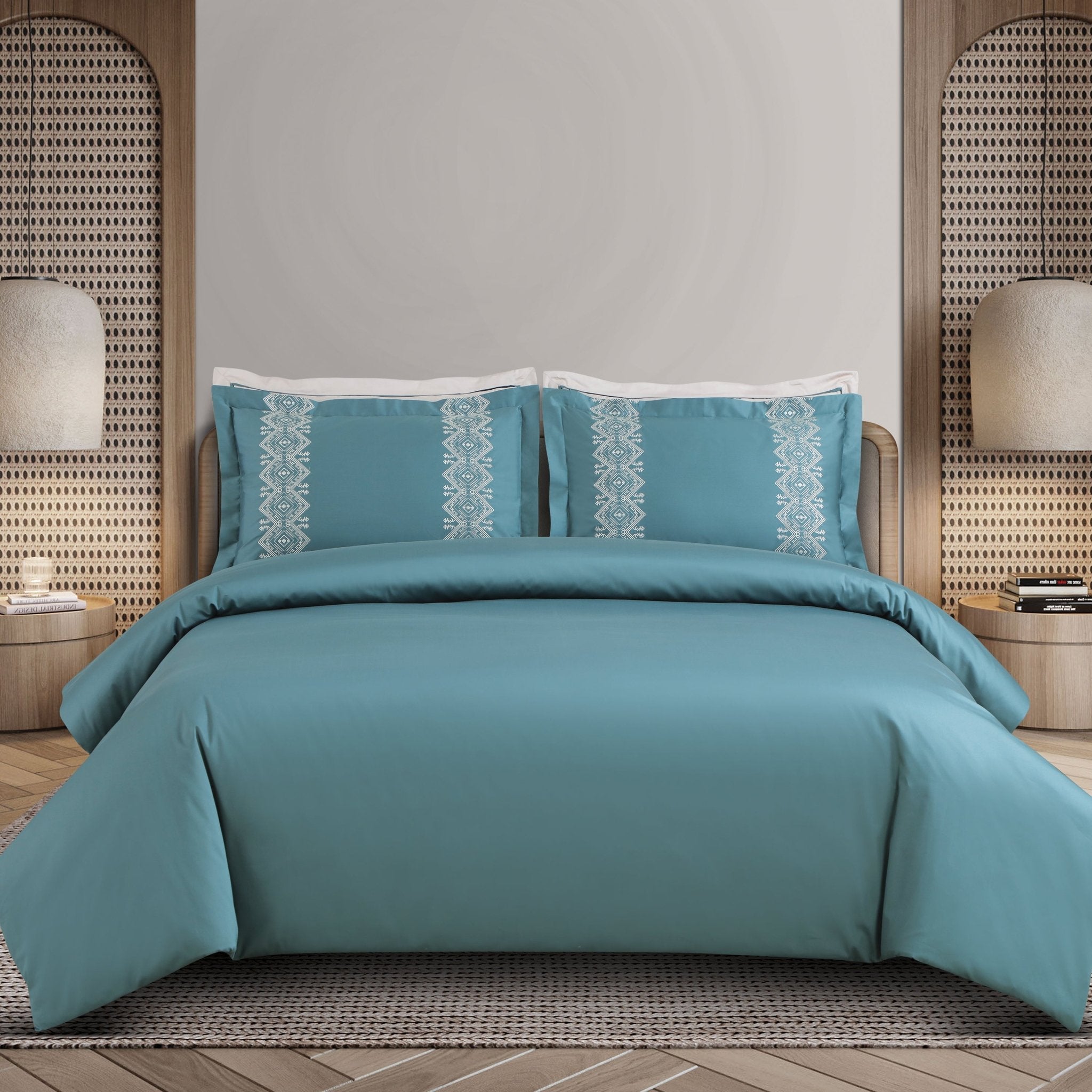 Malako Luxe Collection: 550 TC Teal Green Premium Embroidered Bedding - MALAKO