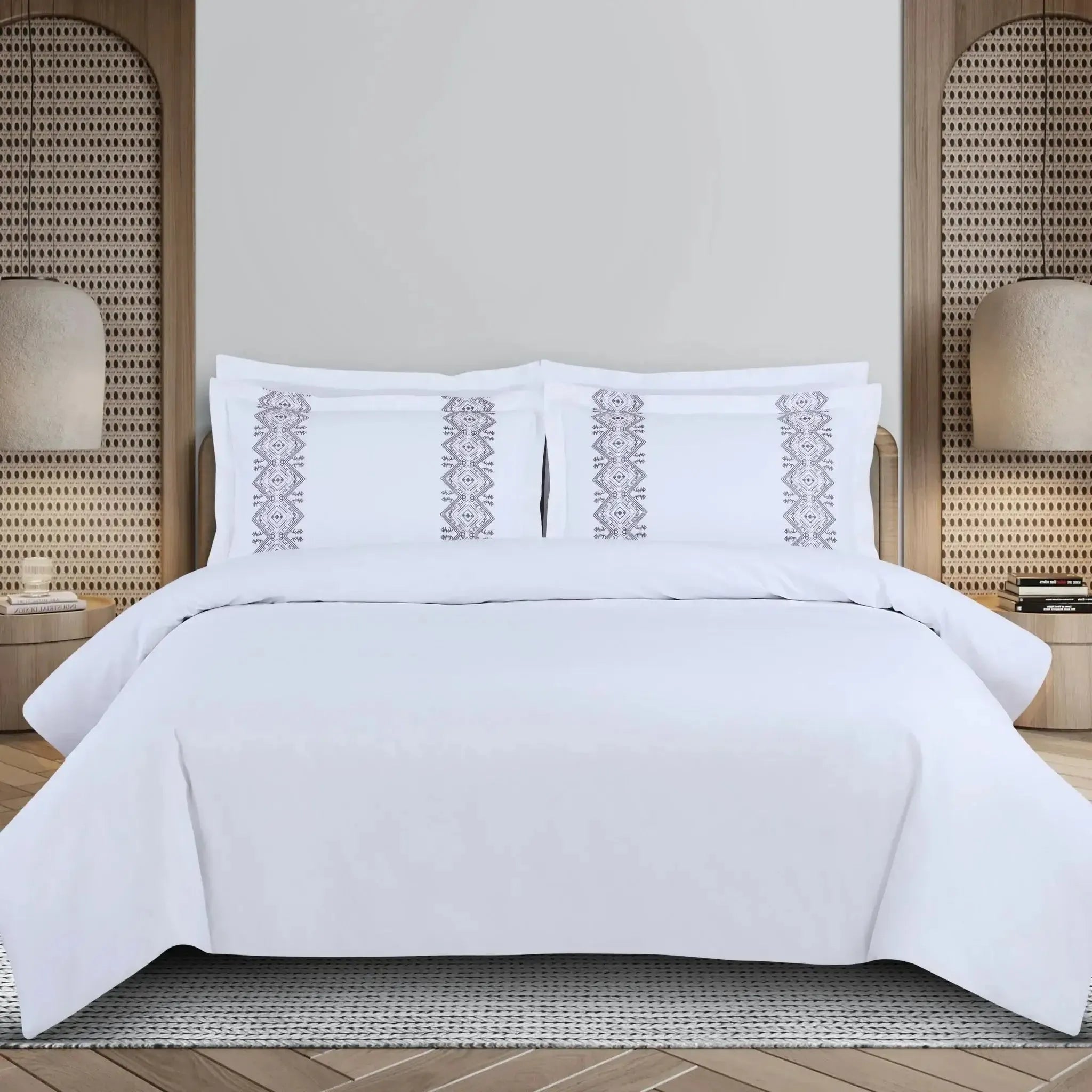 Malako Luxe Collection 550 TC White Premium Embroidered Bedding