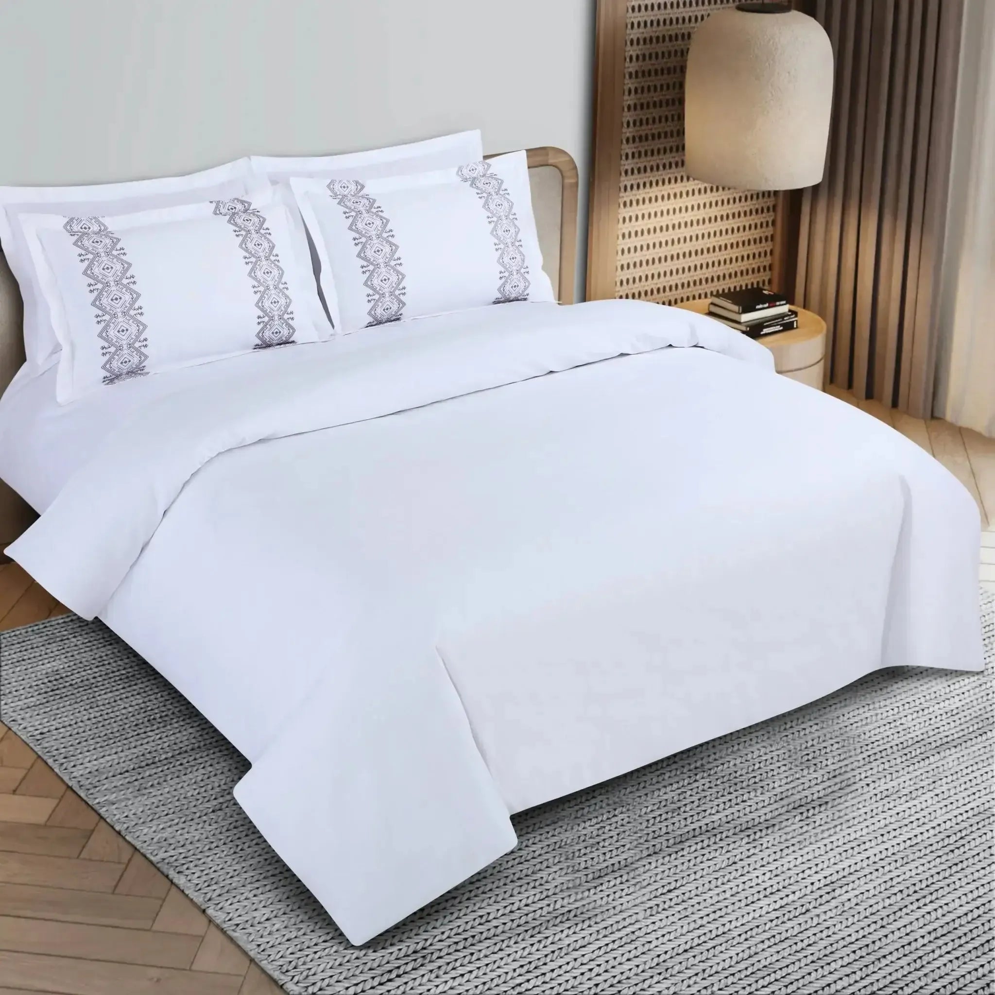 Malako Luxe Collection 550 TC White Premium Embroidered Bedding