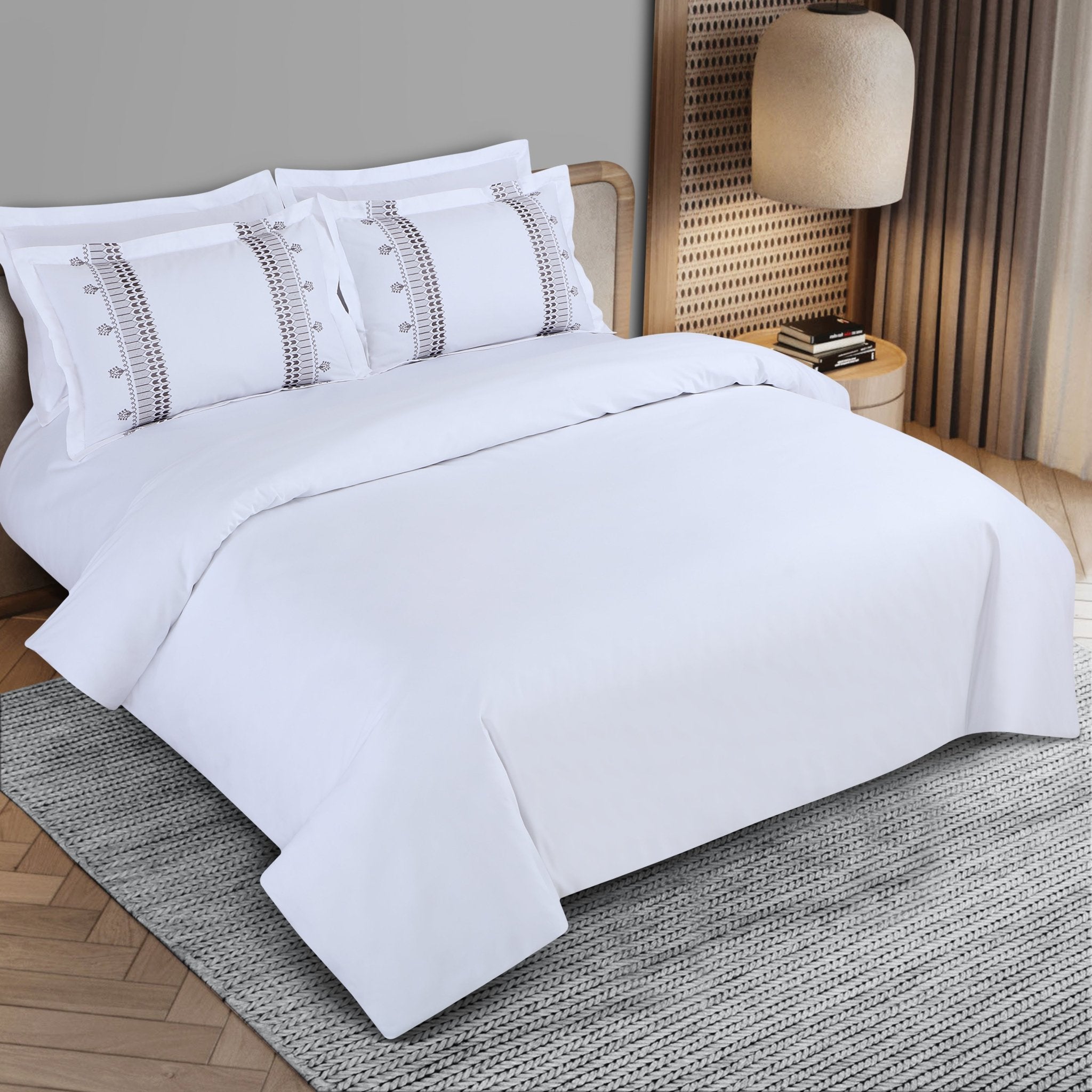 Malako Luxe Collection: 550 TC White Premium Embroidered Bedding - MALAKO