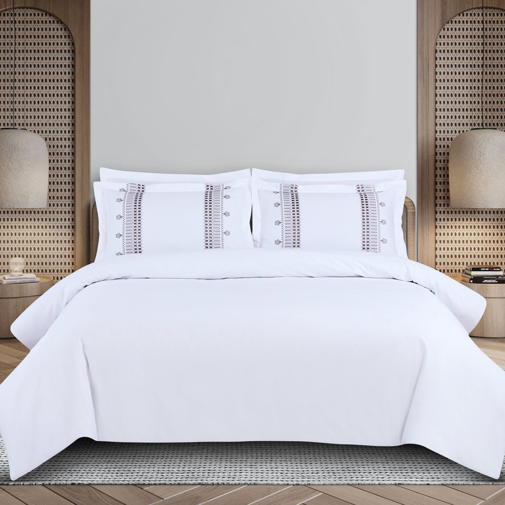Malako Luxe Collection: 550 TC White Premium Embroidered Bedding - MALAKO