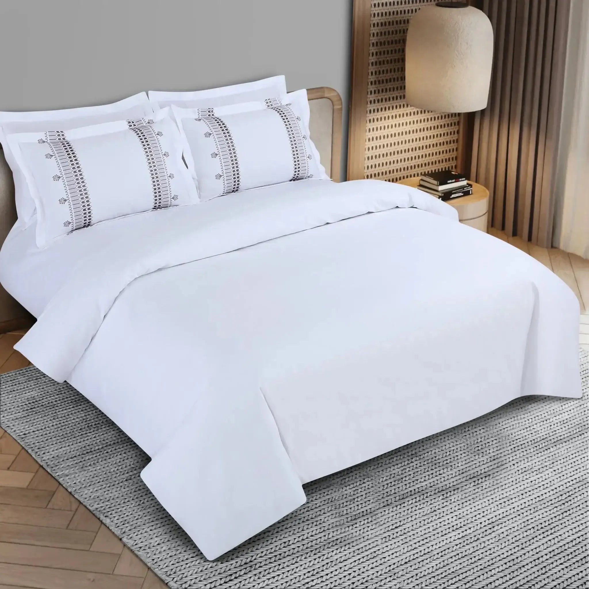 Malako Luxe Collection 550 TC White Premium Embroidered Bedding