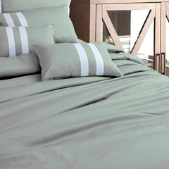 Malako Luxe Olive Green Plain Striped 100% Cotton King Size Duvet Cover Set - MALAKO