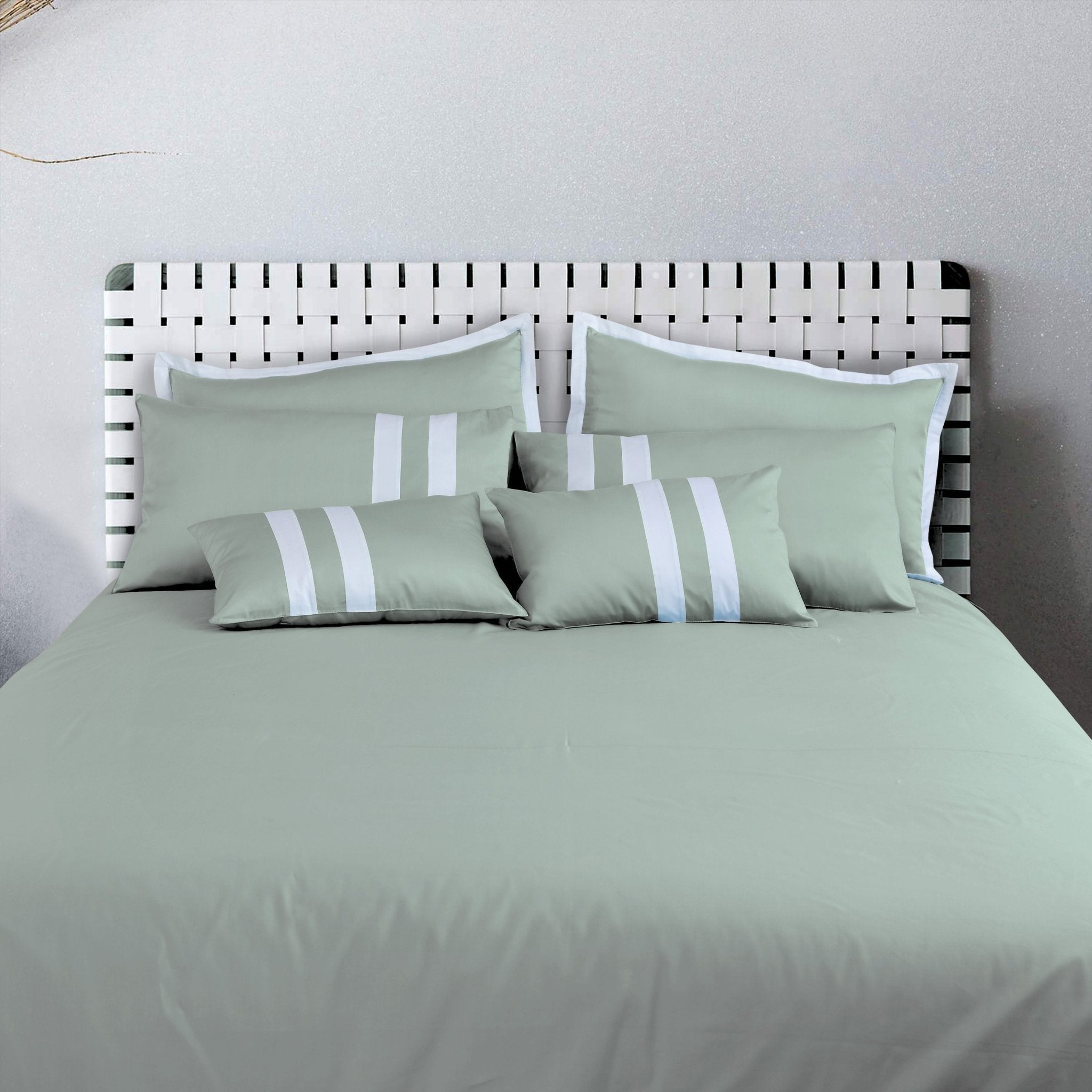 Malako Luxe Olive Green Plain Striped 100% Cotton King Size Duvet Cover Set - MALAKO