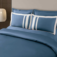 Malako Luxe: Oslo Collection 550TC Blue 100% Cotton Super King Size Duvet Cover Set