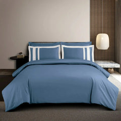 Malako Luxe: Oslo Collection 550TC Blue 100% Cotton Super King Size Duvet Cover Set