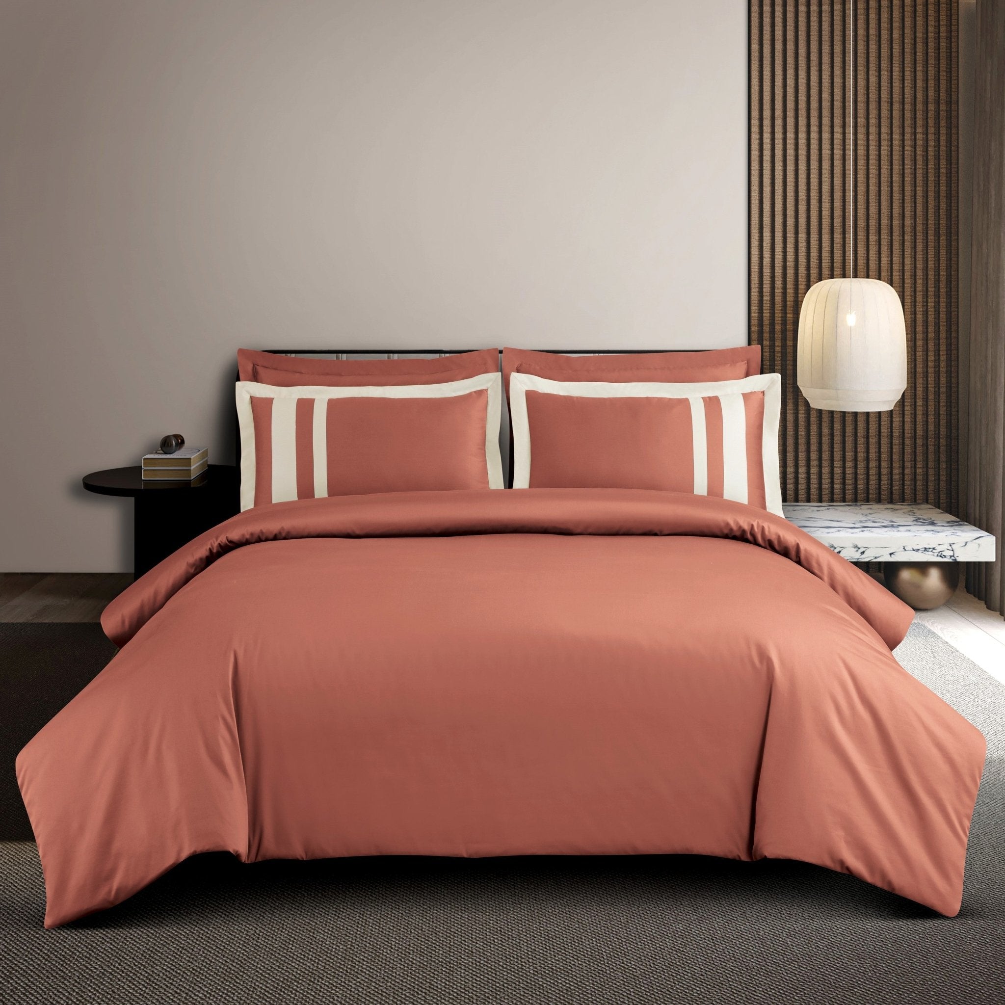 Malako Luxe: Oslo Collection 550TC Cedar Rust 100% Cotton Super King Size Bedding - MALAKO