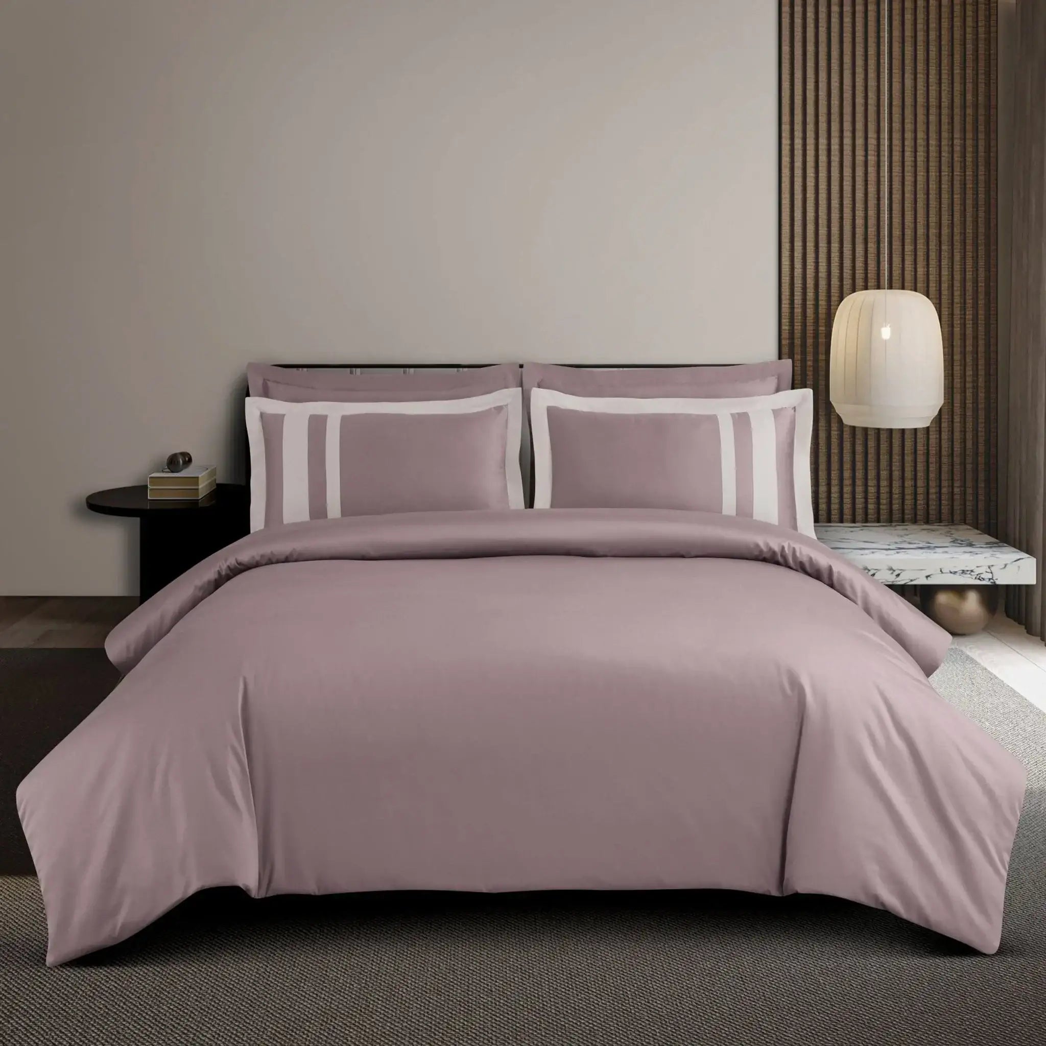 Malako Luxe: Oslo Collection 550TC Mauve/Wine 100% Cotton Super King Size Bedding - MALAKO