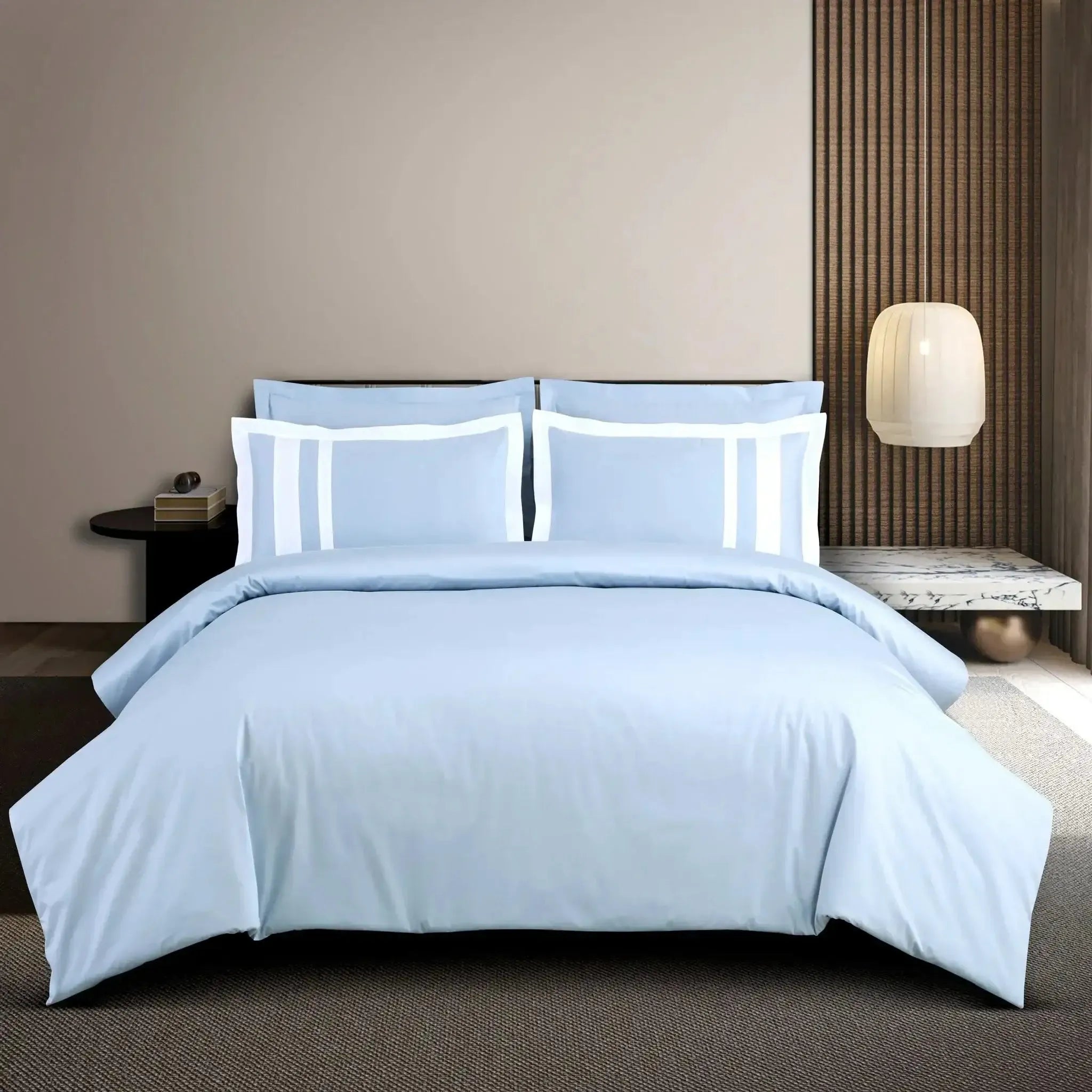 Malako Luxe: Oslo Collection 550TC Pigeon Blue 100% Cotton Super King Size Duvet Cover Set