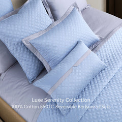 Malako Luxe: Serenity 550 TC 100% Cotton Pigeon Blue & Silver Solid King Size Reversible Bedspread Set - MALAKO