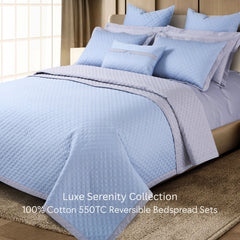 Malako Luxe: Serenity 550 TC 100% Cotton Pigeon Blue & Silver Solid King Size Reversible Bedspread Set - MALAKO