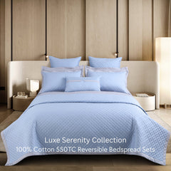 Malako Luxe: Serenity 550 TC 100% Cotton Pigeon Blue & Silver Solid King Size Reversible Bedspread Set - MALAKO