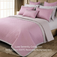 Malako Luxe: Serenity 550 TC 100% Cotton Pink & Beige Solid King Size Reversible Bedspread Set - MALAKO