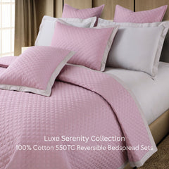 Malako Luxe: Serenity 550 TC 100% Cotton Pink & Beige Solid King Size Reversible Bedspread Set - MALAKO