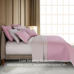 Malako Luxe: Serenity 550 TC 100% Cotton Pink & Beige Solid King Size Reversible Bedspread Set - MALAKO