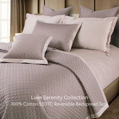 Malako Luxe: Serenity 550 TC 100% Cotton Taupe & Beige Solid King Size Reversible Bedspread Set - MALAKO