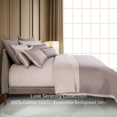 Malako Luxe: Serenity 550 TC 100% Cotton Taupe & Beige Solid King Size Reversible Bedspread Set - MALAKO