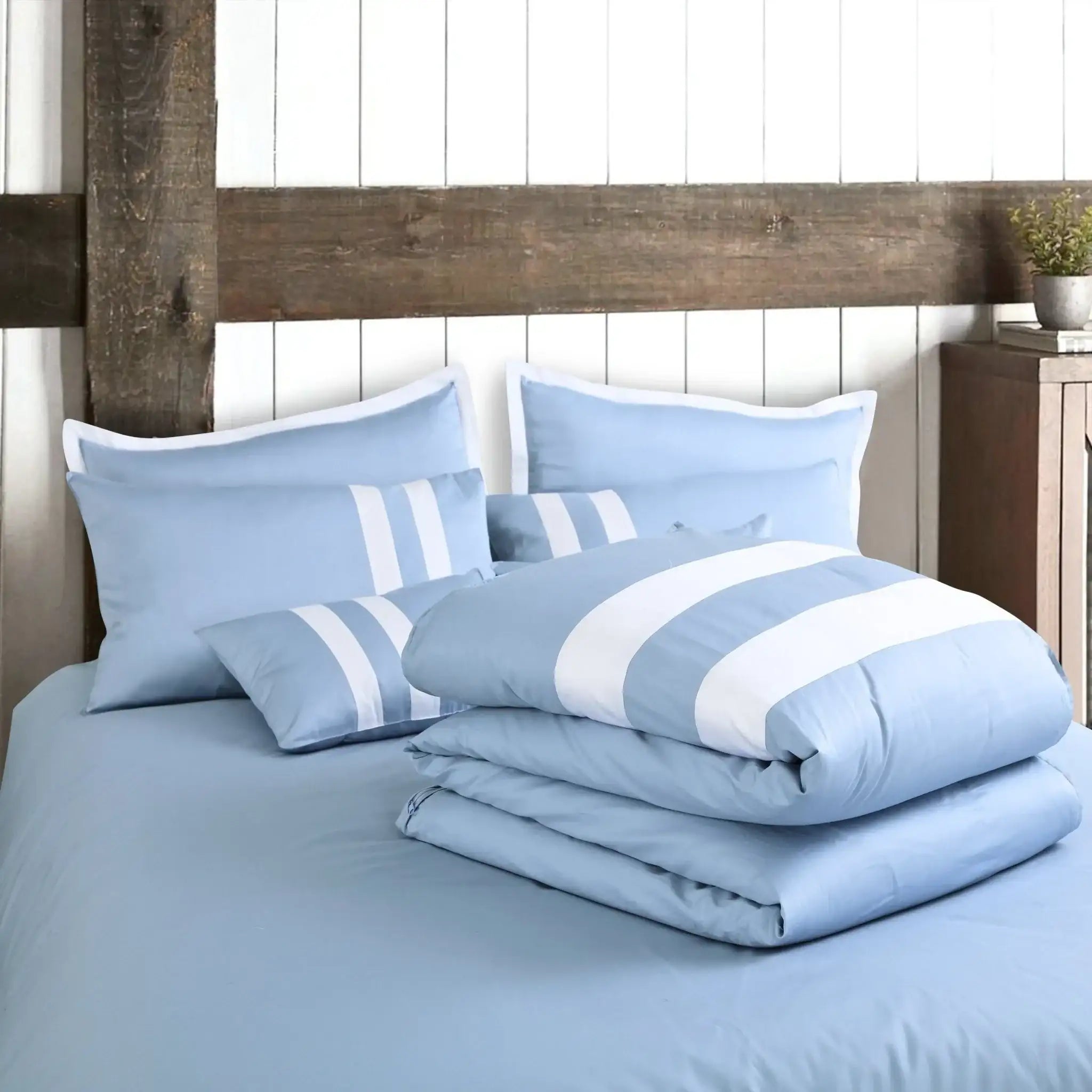 Malako Luxe Solid Duvet Cover Set - Pigeon Blue 100% Cotton King Size Duvet Set - MALAKO