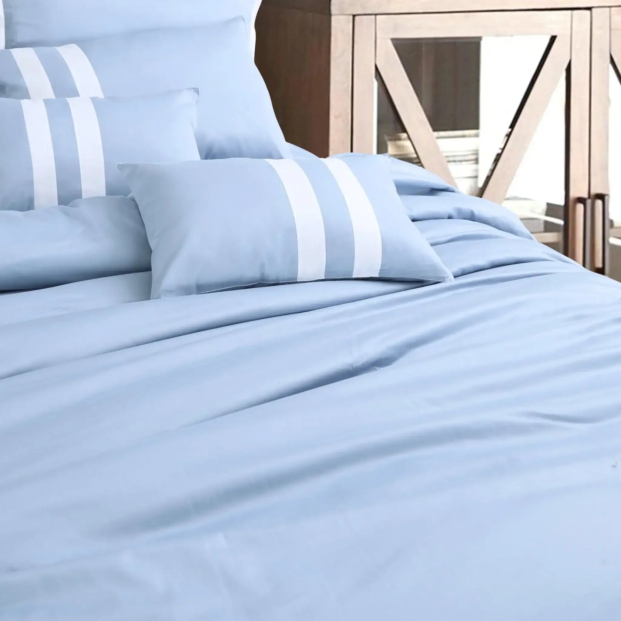 Malako Luxe Solid Duvet Cover Set - Pigeon Blue 100% Cotton King Size Duvet Set - MALAKO
