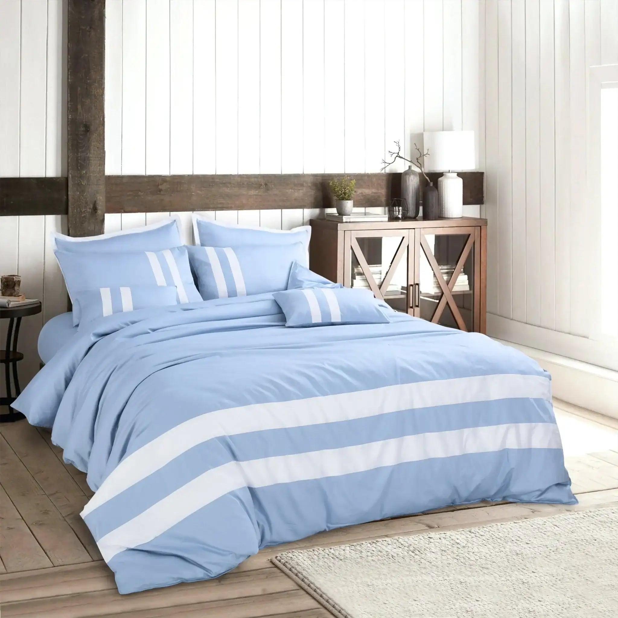 Malako Luxe Solid Duvet Cover Set - Pigeon Blue 100% Cotton King Size Duvet Set - MALAKO