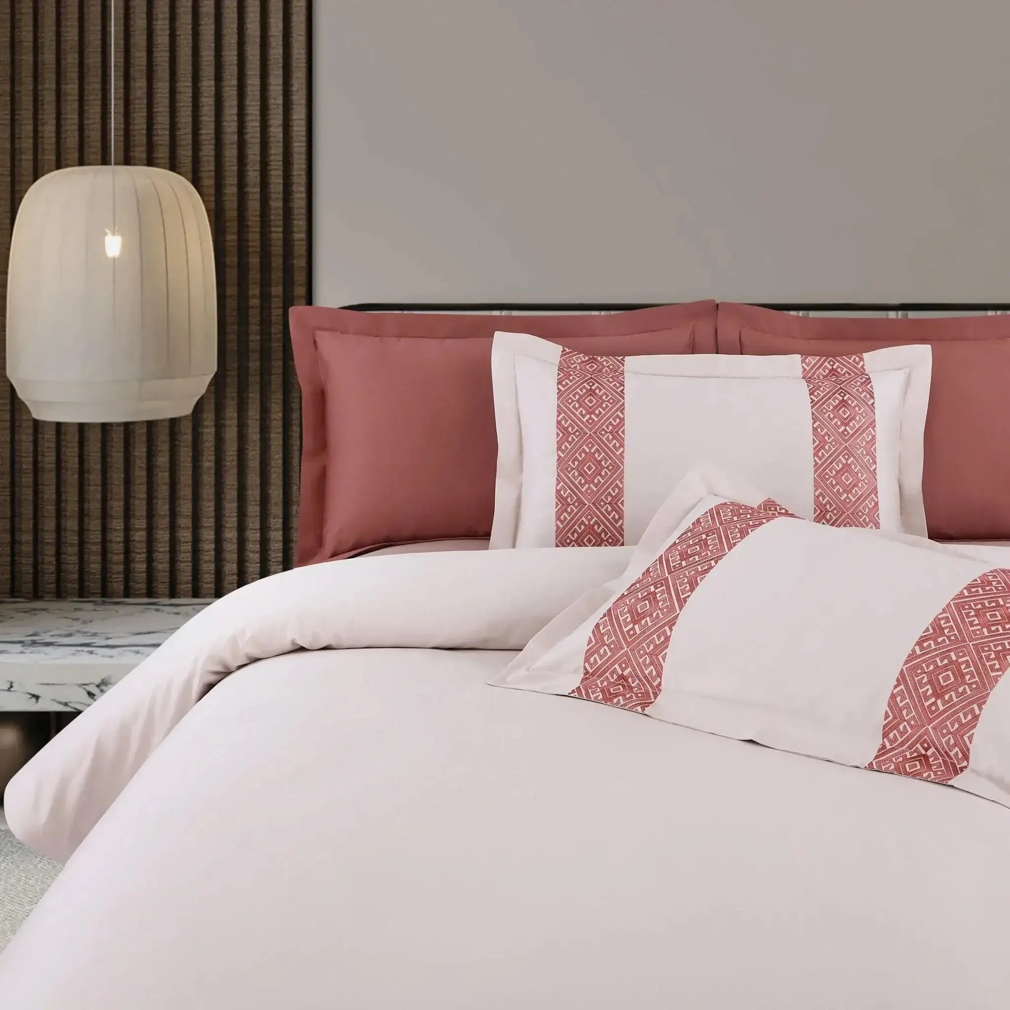 Malako Luxe Stitch & Dream 550 TC Almond Beige & Cedar Premium Embroidered Bedding