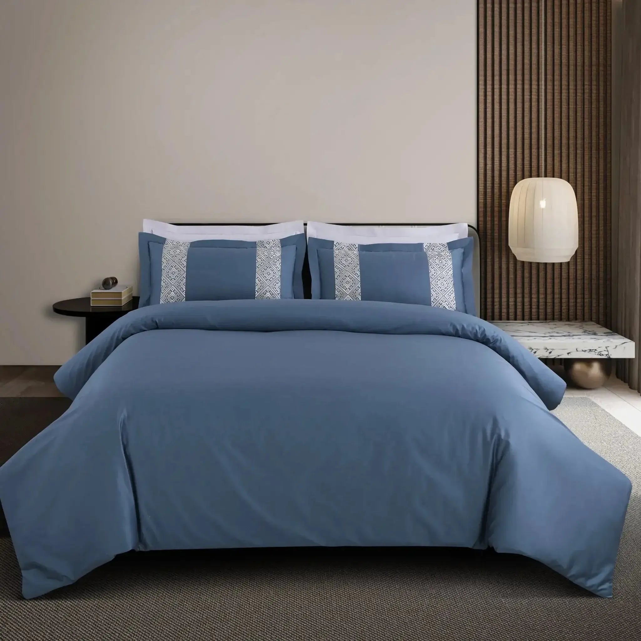 Malako Luxe Stitch & Dream 550 TC Blue Premium Embroidered Bedding