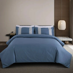 Malako Luxe Stitch & Dream 550 TC Blue Premium Embroidered Bedding