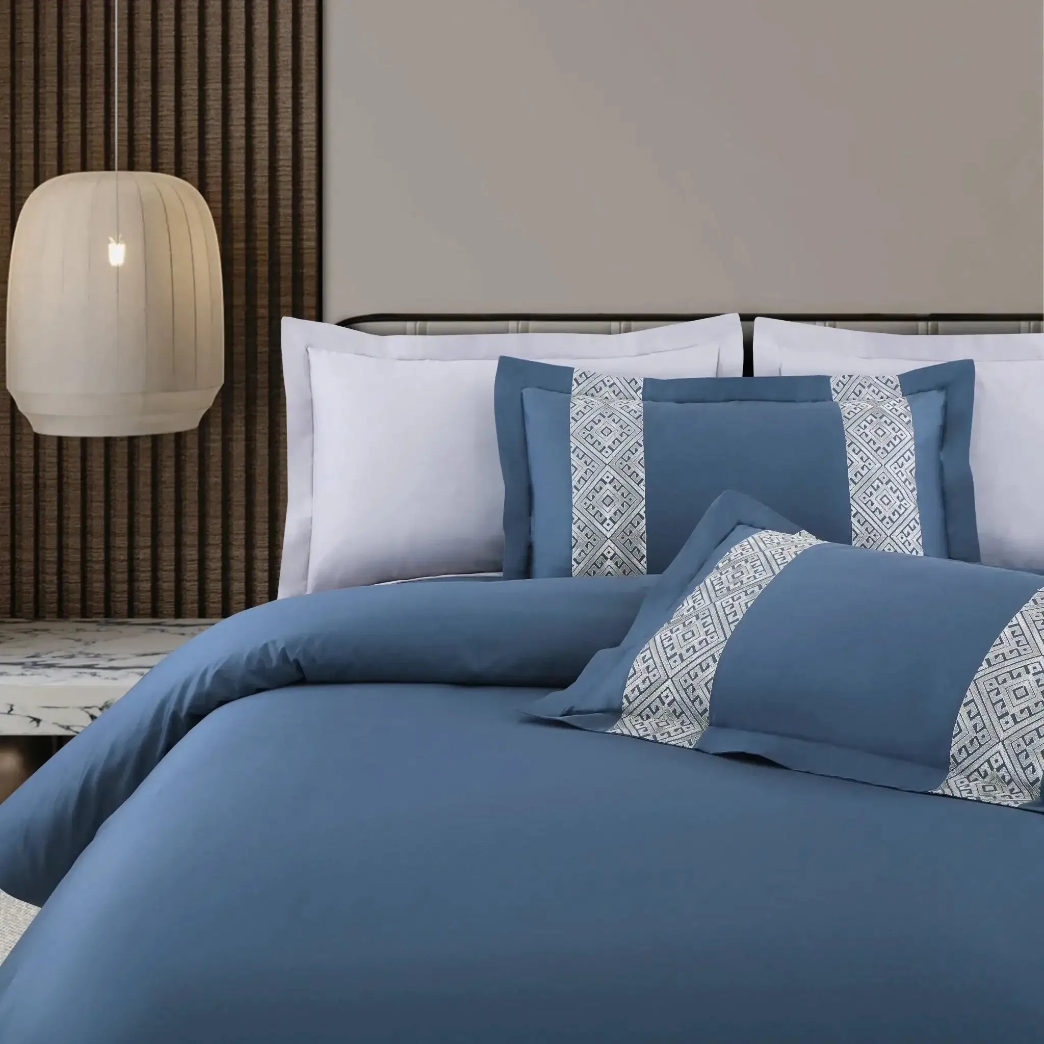 Malako Luxe Stitch & Dream 550 TC Blue Premium Embroidered Bedding
