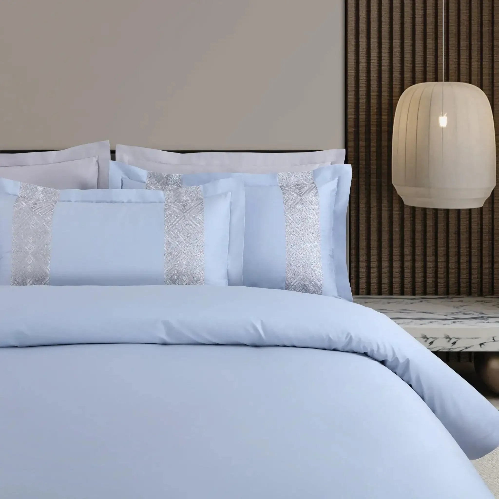 Malako Luxe Stitch & Dream 550 TC Blue & Silver Premium Embroidered Bedding