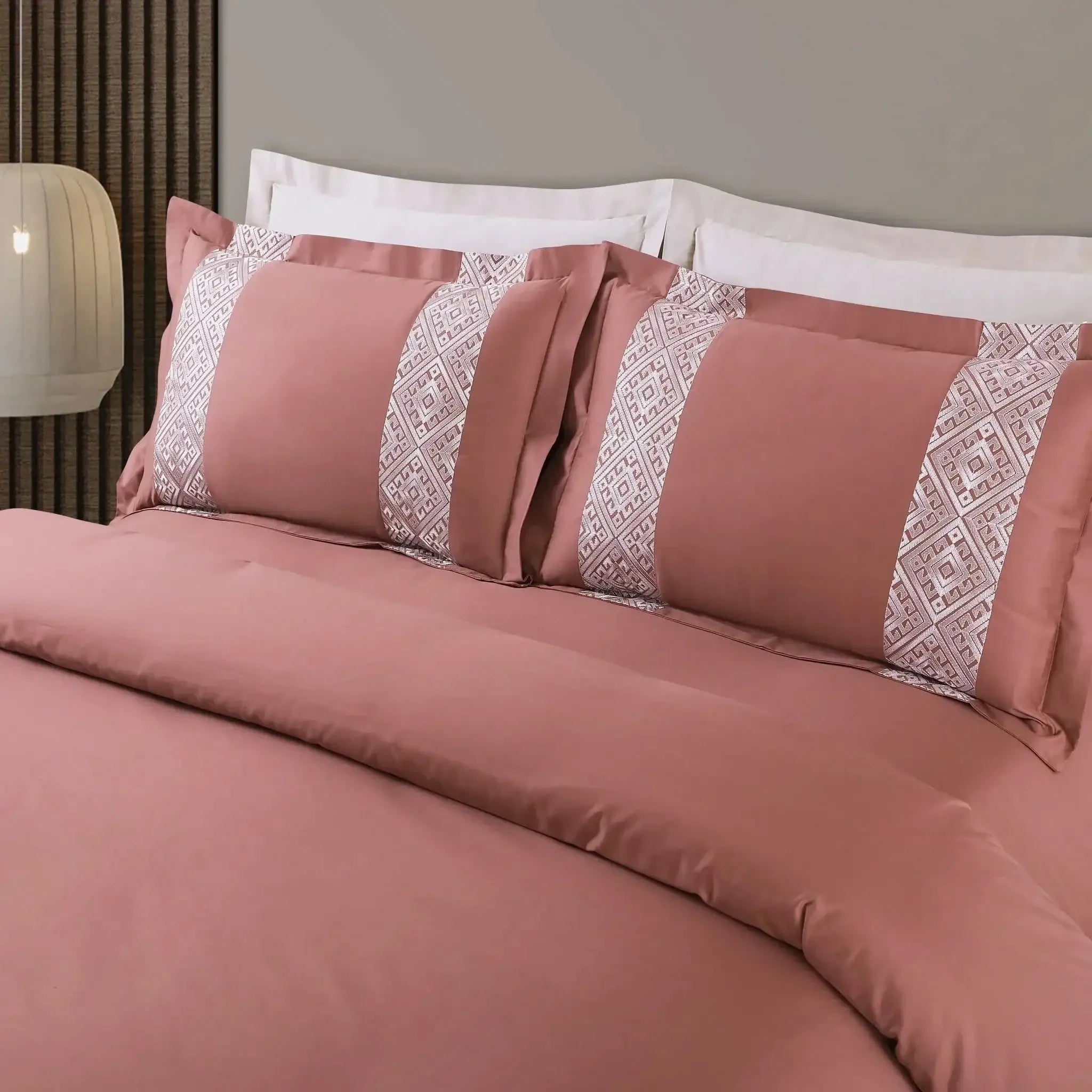 Malako Luxe Stitch & Dream 550 TC Cedar & Almond Beige Premium Embroidered Bedding