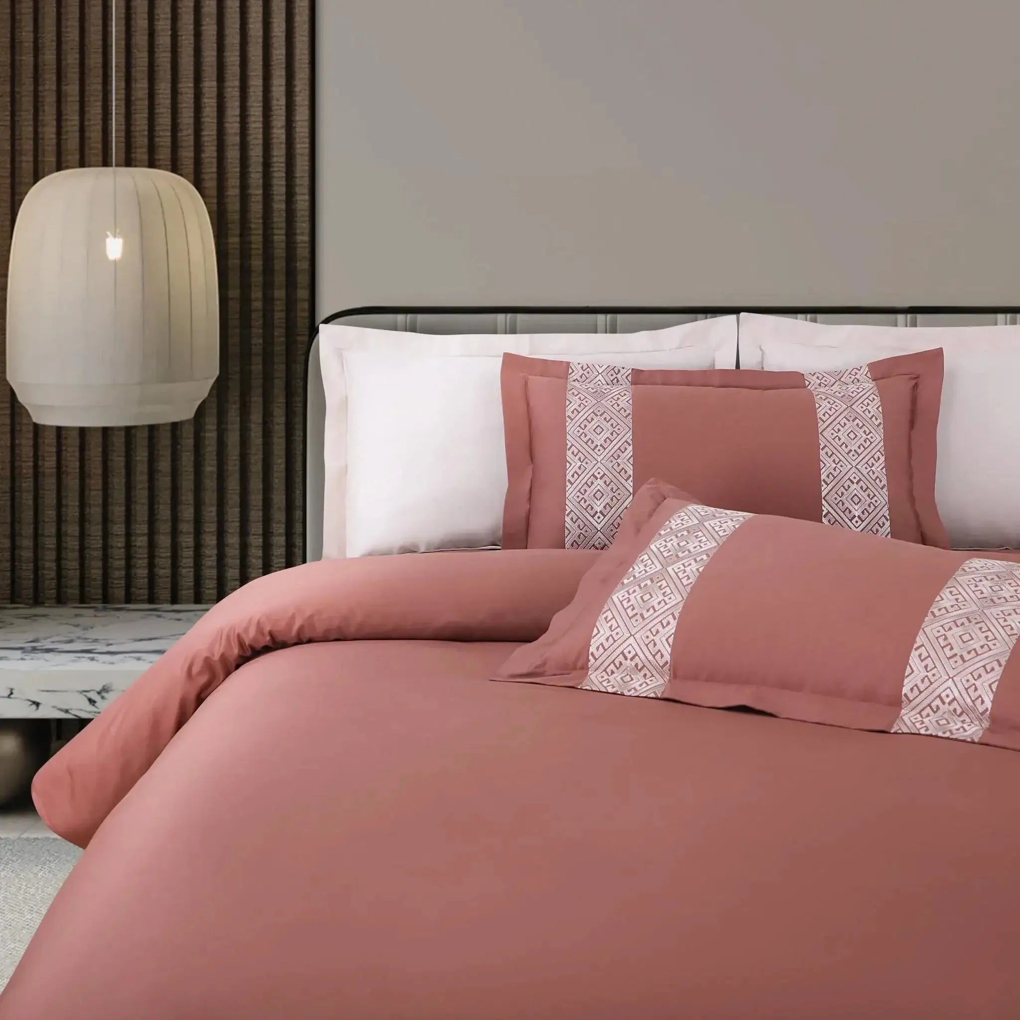 Malako Luxe Stitch & Dream 550 TC Cedar & Almond Beige Premium Embroidered Bedding