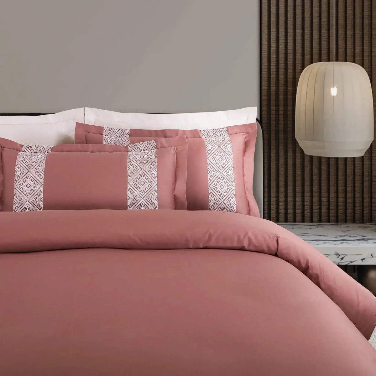 Malako Luxe Stitch & Dream 550 TC Cedar & Almond Beige Premium Embroidered Bedding