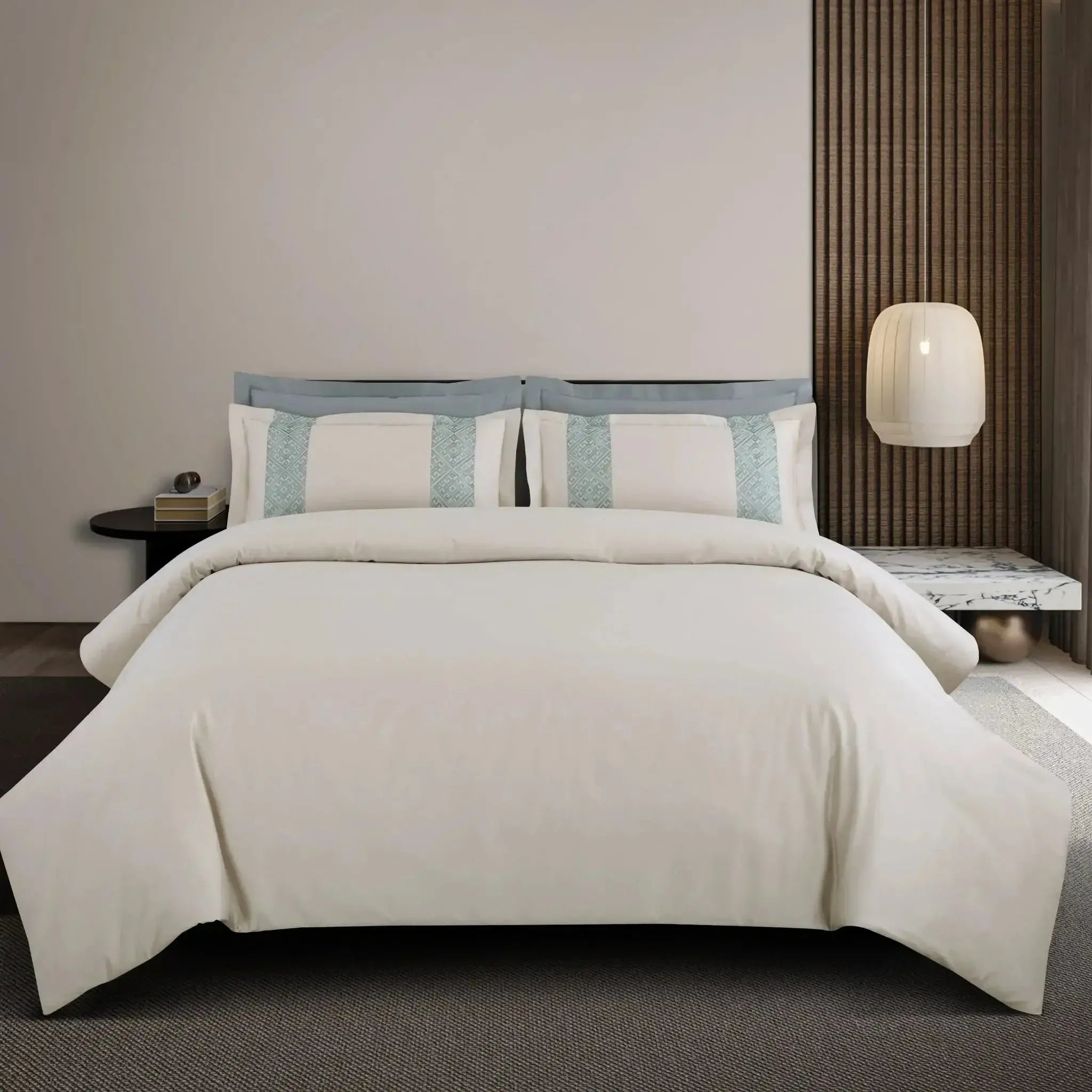 Malako Luxe Stitch & Dream 550 TC Olive Beige Premium Embroidered Bedding