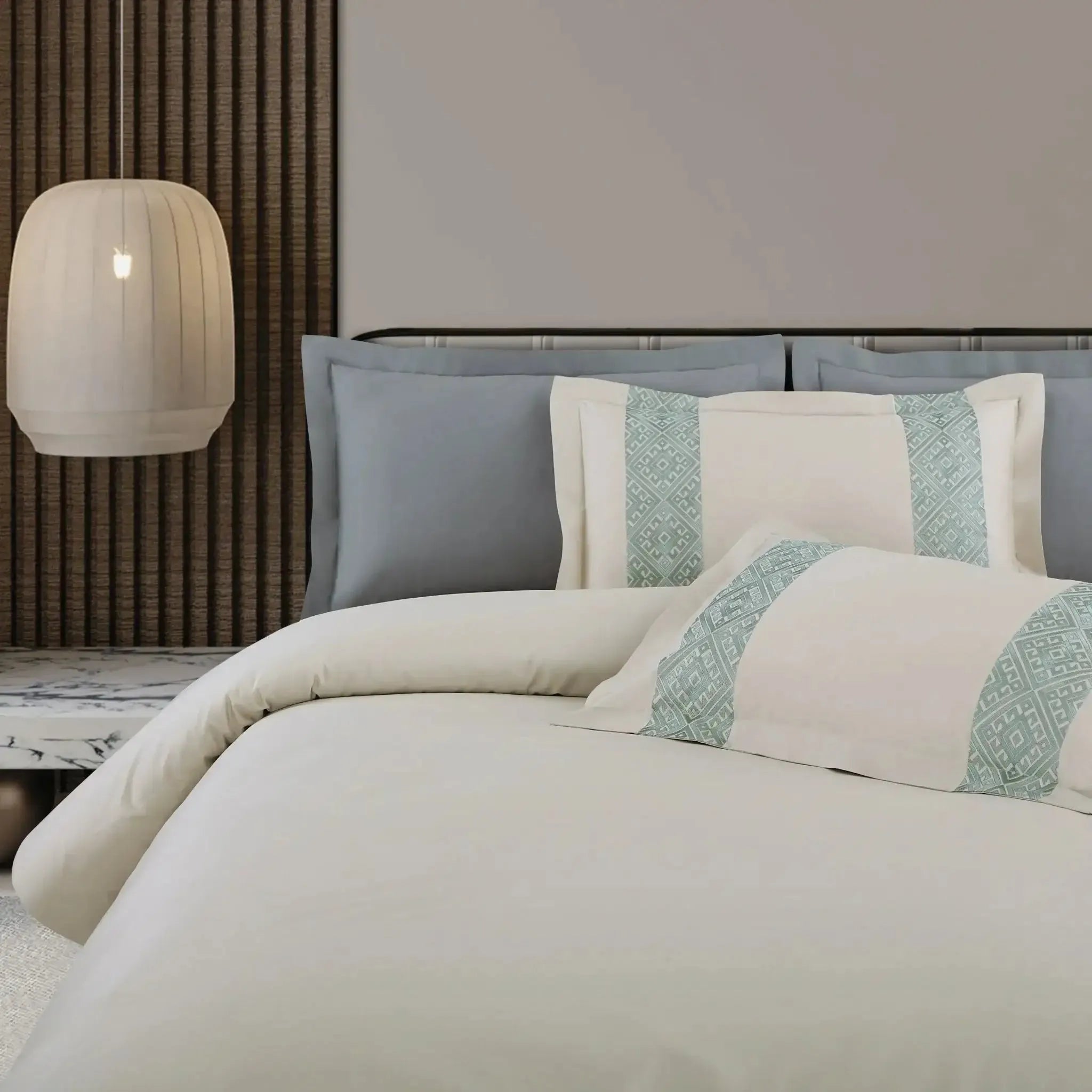 Malako Luxe Stitch & Dream 550 TC Olive Beige Premium Embroidered Bedding