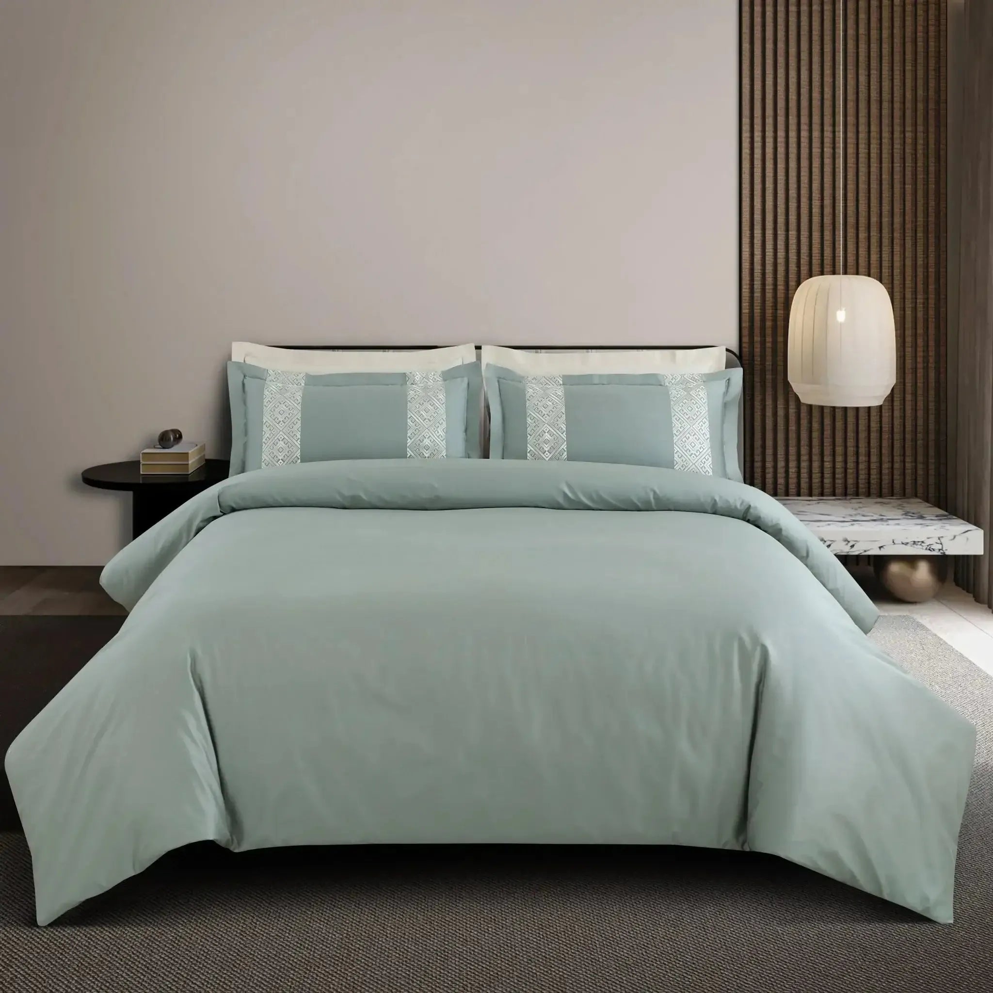 Malako Luxe Stitch & Dream 550 TC Olive & Beige Premium Embroidered Bedding