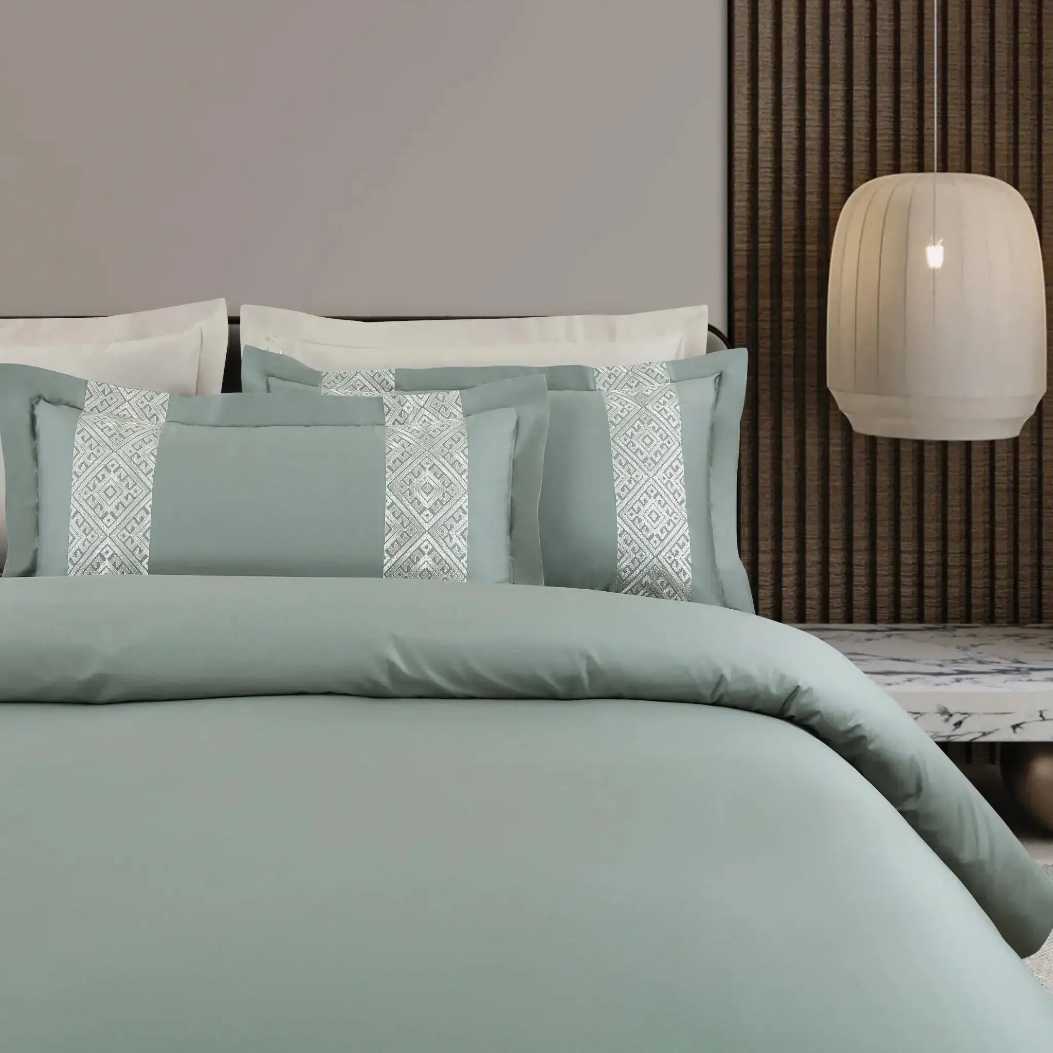 Malako Luxe Stitch & Dream 550 TC Olive & Beige Premium Embroidered Bedding