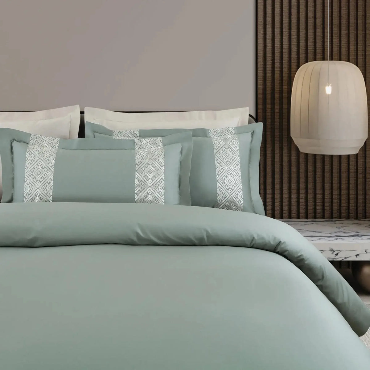 Malako Luxe Stitch & Dream 550 TC Olive & Beige Premium Embroidered Bedding