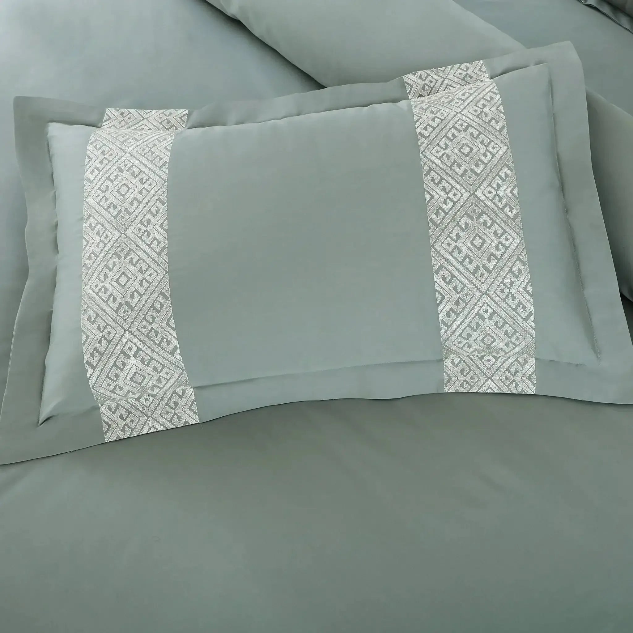 Malako Luxe Stitch & Dream 550 TC Olive & Beige Premium Embroidered Bedding
