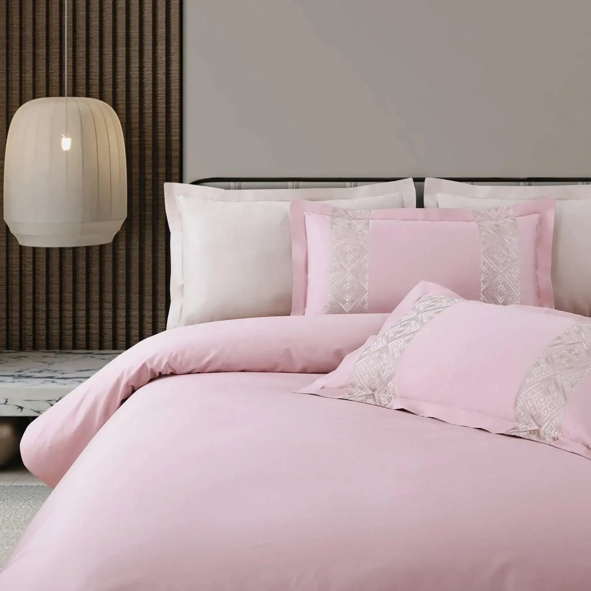 Malako Luxe Stitch & Dream 550 TC Pink & Beige Premium Embroidered Bedding