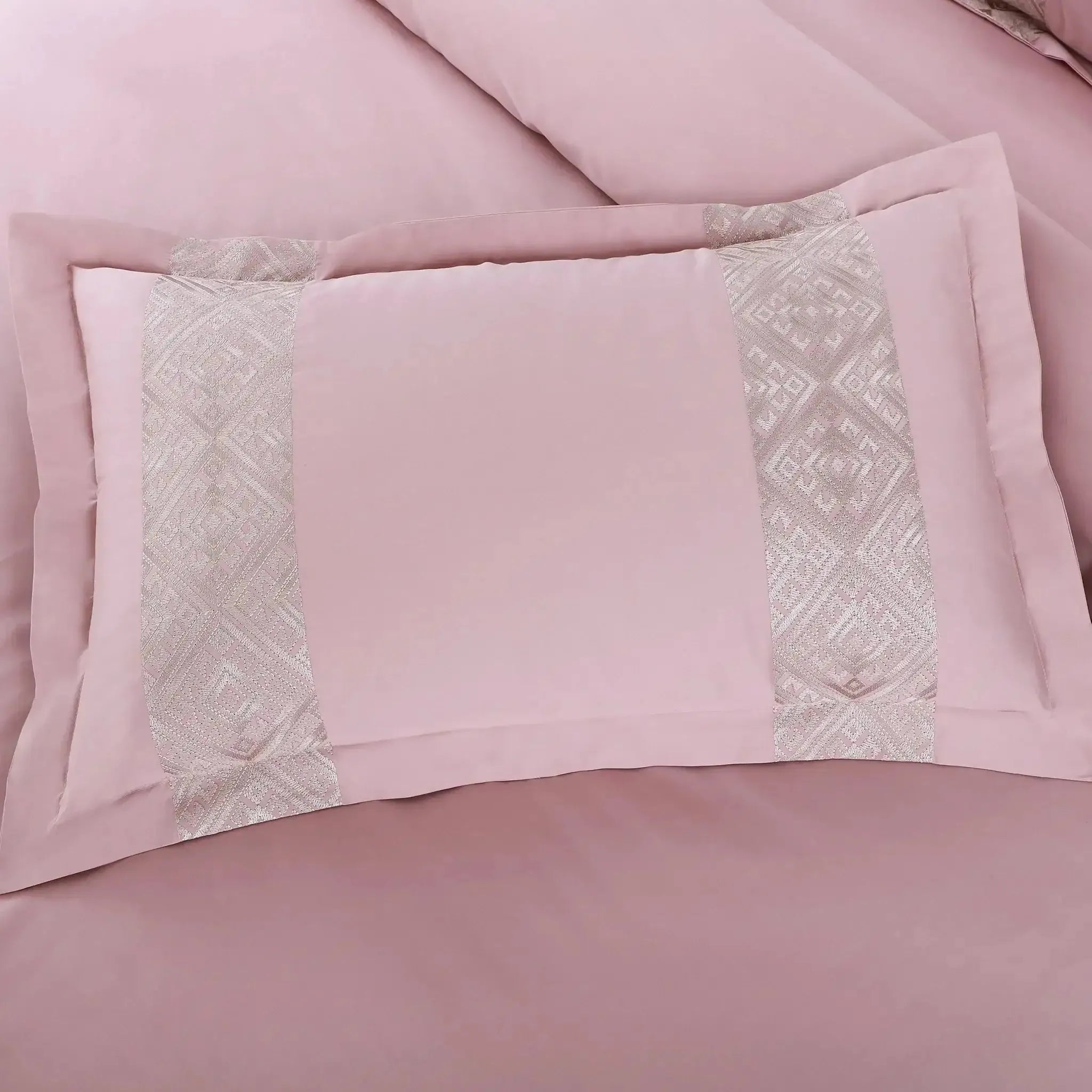 Malako Luxe Stitch & Dream 550 TC Pink & Beige Premium Embroidered Bedding