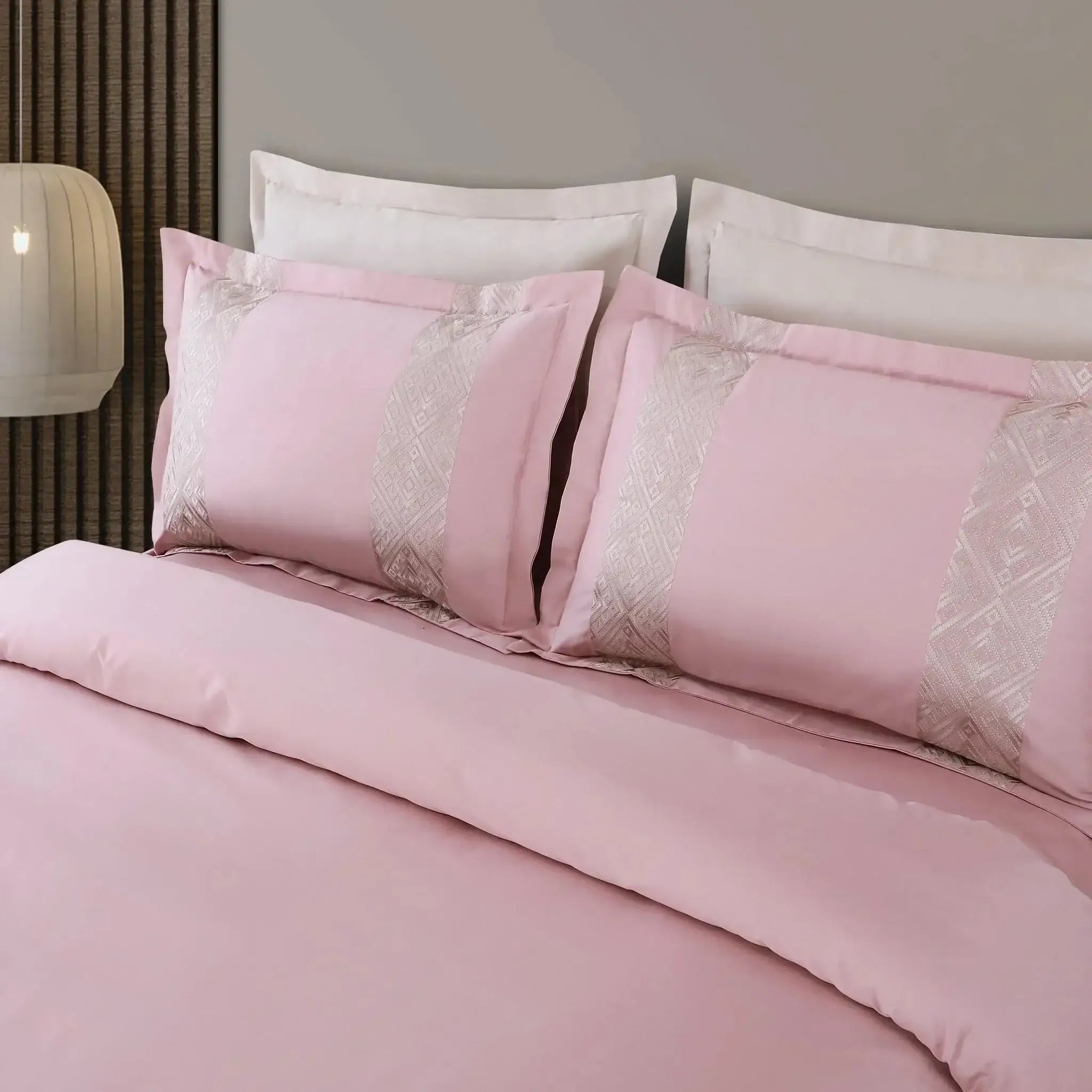 Malako Luxe Stitch & Dream 550 TC Pink & Beige Premium Embroidered Bedding