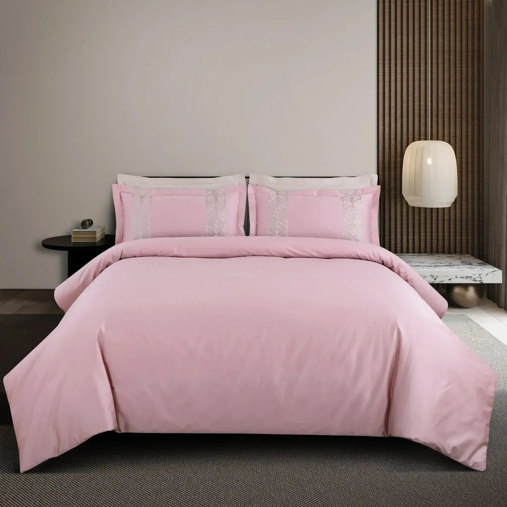 Malako Luxe Stitch & Dream 550 TC Pink & Beige Premium Embroidered Bedding
