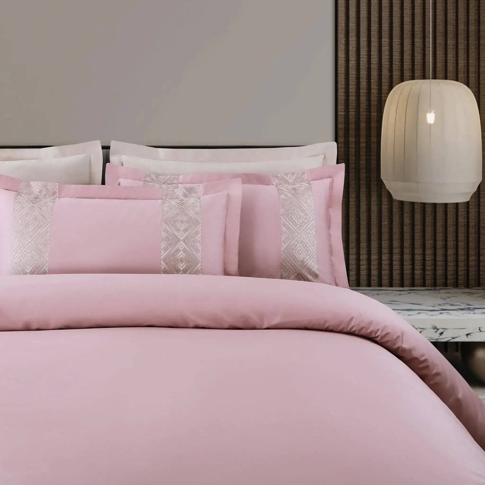 Malako Luxe Stitch & Dream 550 TC Pink & Beige Premium Embroidered Bedding