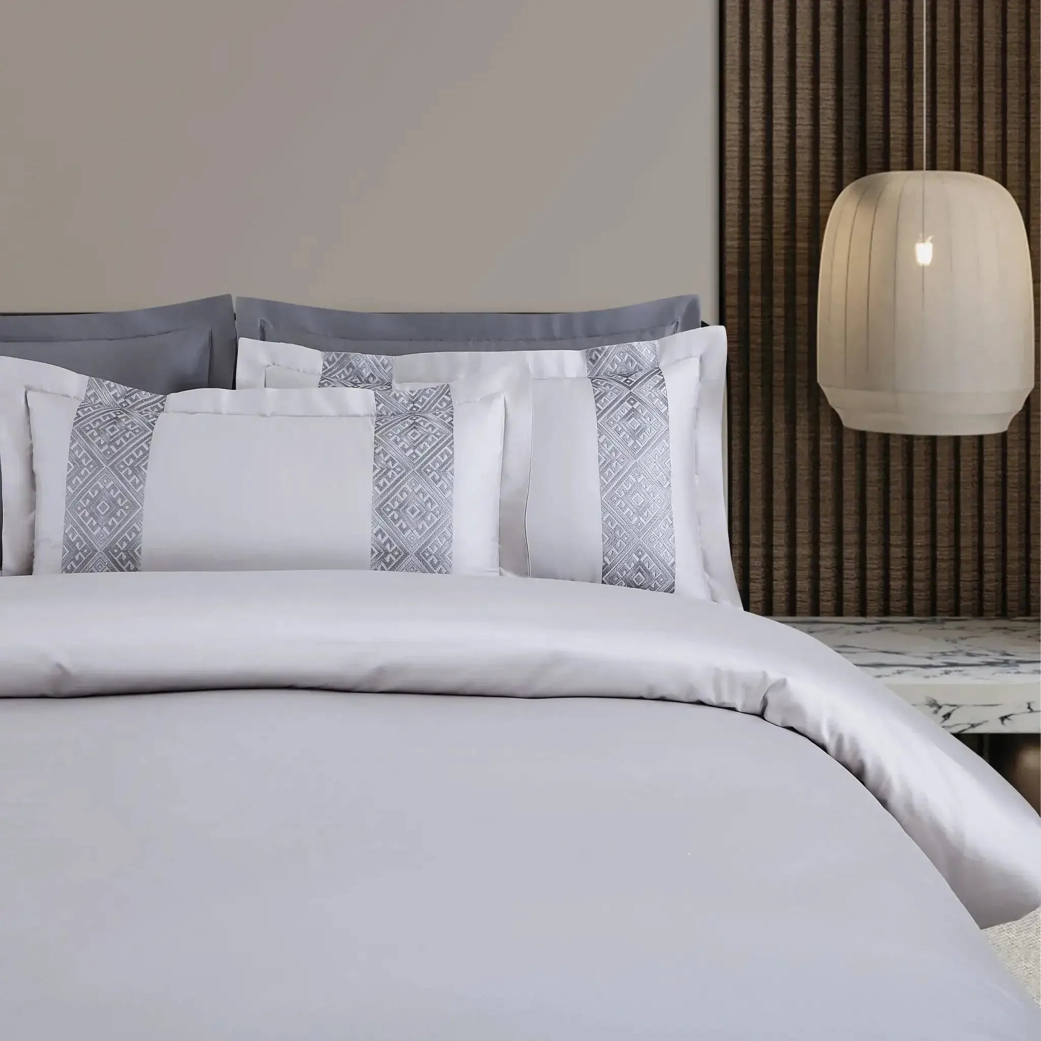 Malako Luxe Stitch & Dream 550 TC Silver & Grey Premium Embroidered Bedding